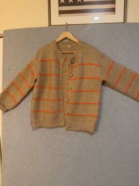 Cardigan Sweater with Orange Stripe